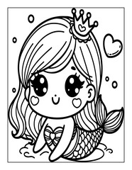 Mermaid Coloring Page isolated on transparent background Generative AI