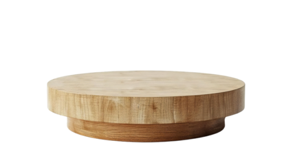 Wooden round pedestal stand for display, perfect for showcasing products, crafts, or food. Natural wood texture and minimalist design.
