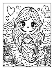 Mermaid Coloring Page isolated on transparent background Generative AI