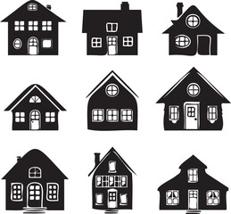 House vector silhouette icons set 