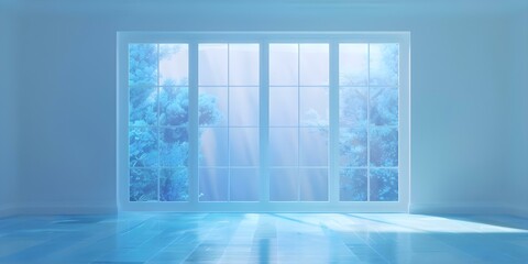 Fototapeta premium Digital Cartoon Anime Style Painting of Room with Aquarium View Through Window. Concept Digital Art, Cartoon Style, Anime Style, Interior Design, Aquarium View