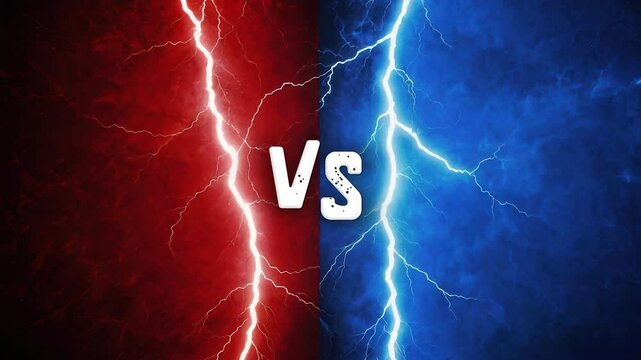 Grunge Background Split Red and Blue with Lightning and Versus VS Text for Competitions, Games, Tournaments, and Showdown Presentations