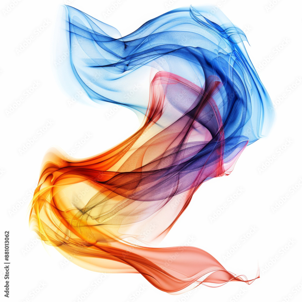 Wall mural blue, red and orange energy wave isolated on transparent or white background