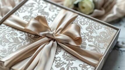 Elegant gift box with silk ribbon and delicate patterns, gift box, luxury celebration