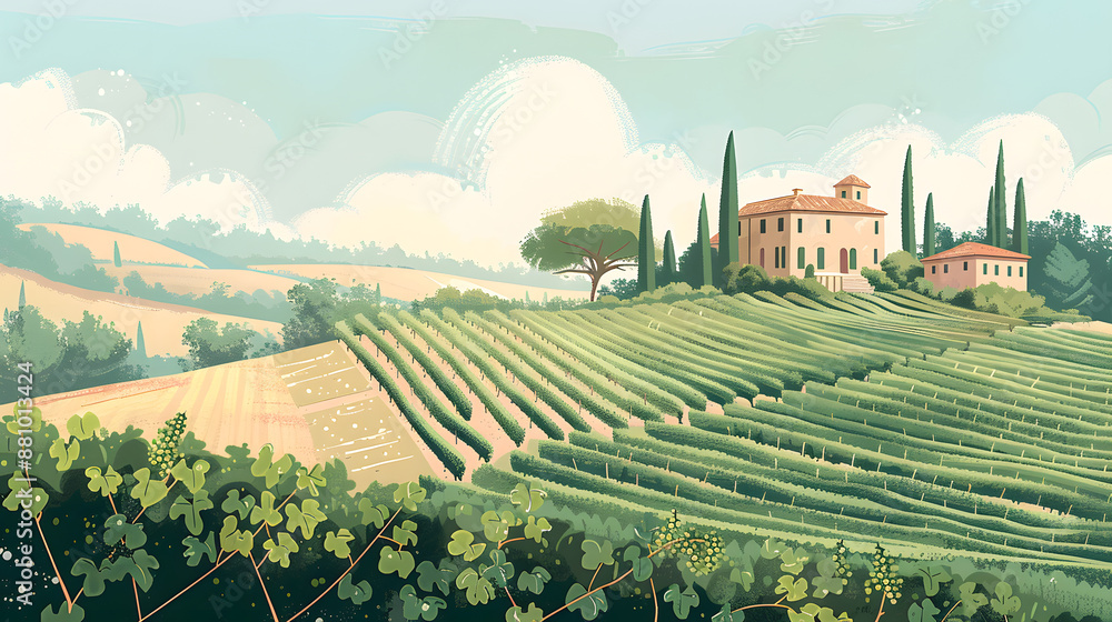 Wall mural a vineyard landscape