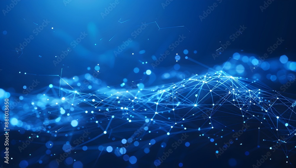 Aufkleber abstract blue background with digital network and connections, technology concept for web design or 
