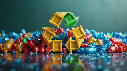 3D Recycling Symbol of Plastic Bottles on Minimalist Background