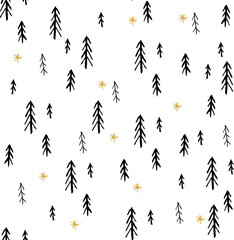 Christmas seamless pattern with abstract Christmas trees. Doodle style. Design for printing on fabric, wallpaper, wrapping paper, web banners. Vector