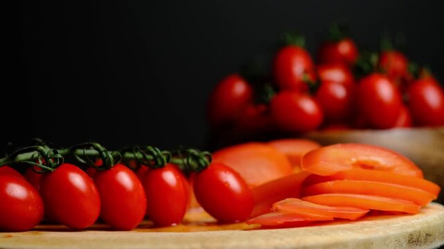 juicy cherry tomatoes on a black background