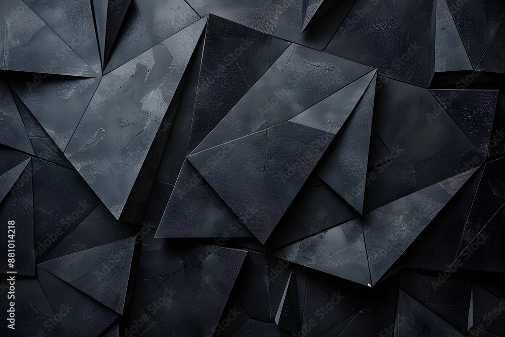 Poster black background with geometric shapes and angular triangles for modern minimalistic design, high re
