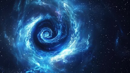 Rotating black hole in deep space, colourful swirl of nebulae, galaxies and stars. Scientific space concept of Universe