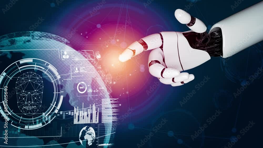 Poster mlp futuristic robot artificial intelligence revolutionary ai technology development and machine lea