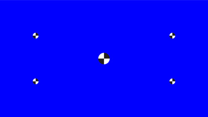 Blue screen with VFX motion tracking markers. Chroma key color video footage with track point.