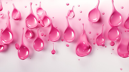 Pink Water Drops of Paint Dripped on White Background, Abstract Image, Texture, Pattern Background, Wallpaper, Cover and Screen of Smartphone, Cell Phone, Computer, Laptop, Format 9:16 and 16:9
