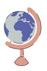Flat Vector Illustration of a Globe. Geography element. Graphic for educational materials, travel and school content. 