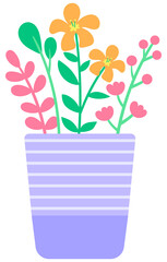 Kid hand drawn cute colorful Spring Summer flower in ceramic pot