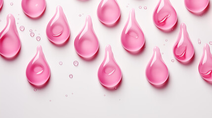 Pink Water Drops of Paint Dripped on White Background, Abstract Image, Texture, Pattern Background, Wallpaper, Cover and Screen of Smartphone, Cell Phone, Computer, Laptop, Format 9:16 and 16:9