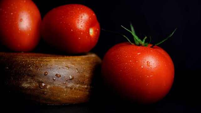 red fresh tomatoes in water droplets