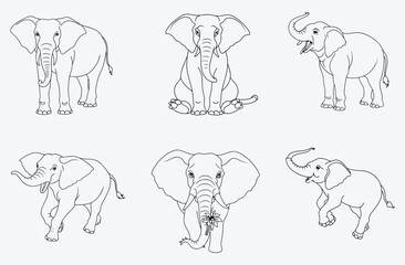 Majestic Elephant Line Art Vector Collection, Elegant and Intricate Designs