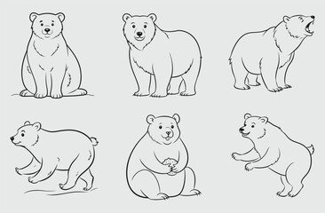 Elegant Bear Line Art Vector Collection, Premium Wildlife IllustrationsArt & Illustration