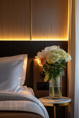 Beautiful decorated luxury hotel room with a large bed