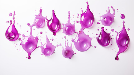 Purple Drops of Water Ink Dripped on White Background, Abstract Image, Texture, Pattern Background, Wallpaper, Cover and Screen of Smartphone, Cell Phone, Computer, Laptop, Format 9:16 and 16:9