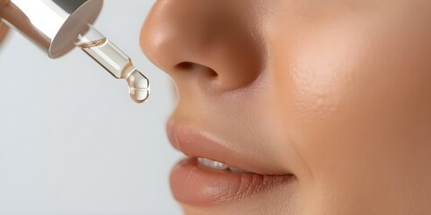 Woman applying hydrating serum for a fresh, dewy complexion. Concept Skincare Routine, Hydration, Dewy Skin, Beauty Tips