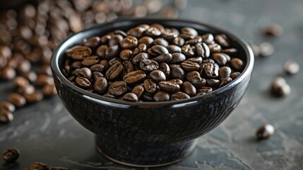 Black bowl filled with coffee beans