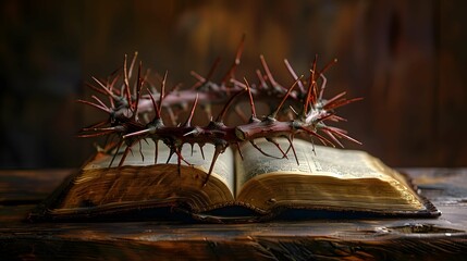 Thorns crown on sacred Scripture.
