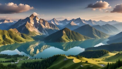 Fototapeta premium Beautiful mountains landscape panorama view
