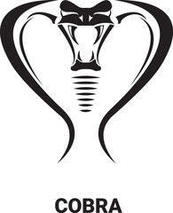 vector cobra snake with hood logo and icon design template. Danger king cobra vector icon. Viper black silhouette isolated on white. Snake simple logo