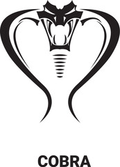 vector cobra snake with hood logo and icon design template. Danger king cobra vector icon. Viper black silhouette isolated on white. Snake simple logo