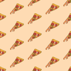 pizza  seamless pattern, food flat illustration, cartoon hand drawn style