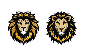 2 Set Of Lion Face Logo Vector Illustration Art