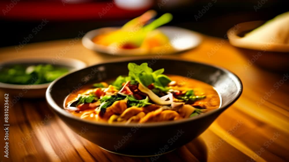 Canvas Prints  Delicious Asian cuisine served in bowls on a wooden table