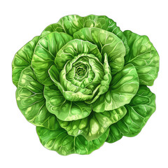 Obraz premium Fresh green lettuce isolated on transparent background watercolor style, vibrant and crisp, perfect for healthy salads and cooking ingredients.