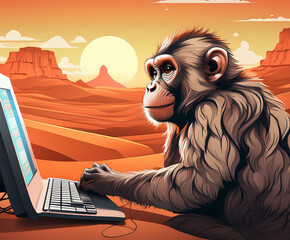 Monkey's Vision: Gazing into the Digital Desert Sunset