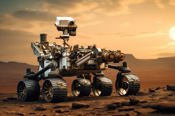 Rover on the surface of Mars studies the situaton, features of the atmosphere and takes soil samples. Mars program for the exploration of planets of the solar system.