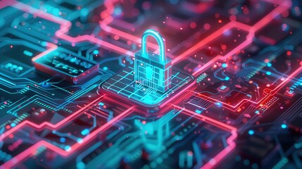 Fototapeta premium A neon sign with a keyhole. Concept of security and protection