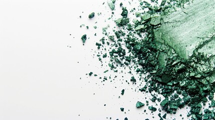 Broken green gradient eye shadows on white background top view with space for text