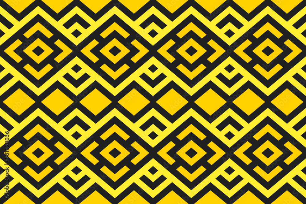 Poster seamless vector pattern. geometric abstract background with black and yellow rhombuses