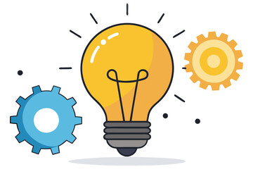 Bulb design and gear over white background background