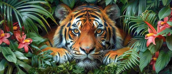 Majestic Tiger Hidden in the Jungle Nature Wildlife Photography