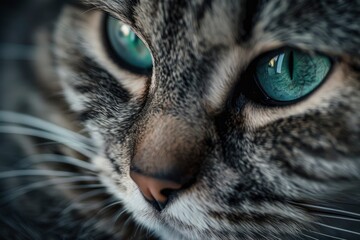 e-commerce photo, one very different cute cat, calm, ambient light, very realistic, mint and green, closeup generative ai