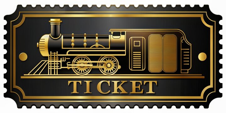 Golden Steam Train Ticket Illustration,  illustration , train , ticket , vintage