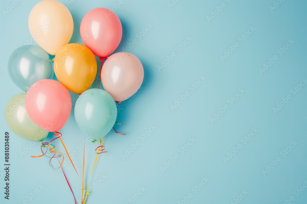Poster text space and bright balloons on a color background