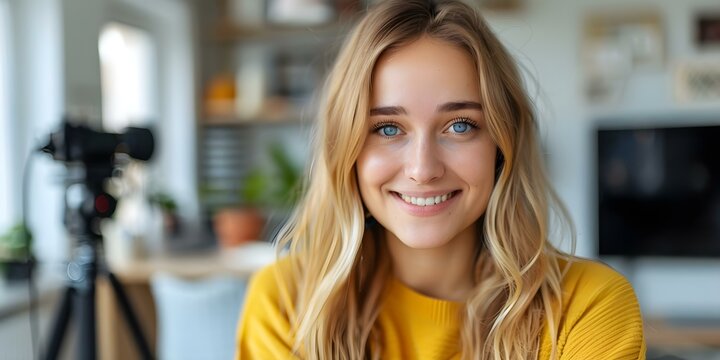 Vibrant young woman sharing beauty and lifestyle tips on camera. Concept Beauty Tips, Lifestyle Advice, Camera Confidence, Vibrant Personality, Young Woman