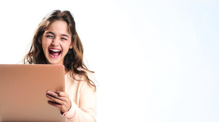 Naklejka premium happy Girl with laptop