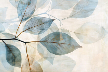 Beautiful leaf watercolor botanical background in pastel colors