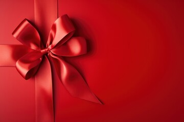Gift card wrapped in red ribbon. Blank for a greeting card in red colors. Christmas, New Year or birthday gift.